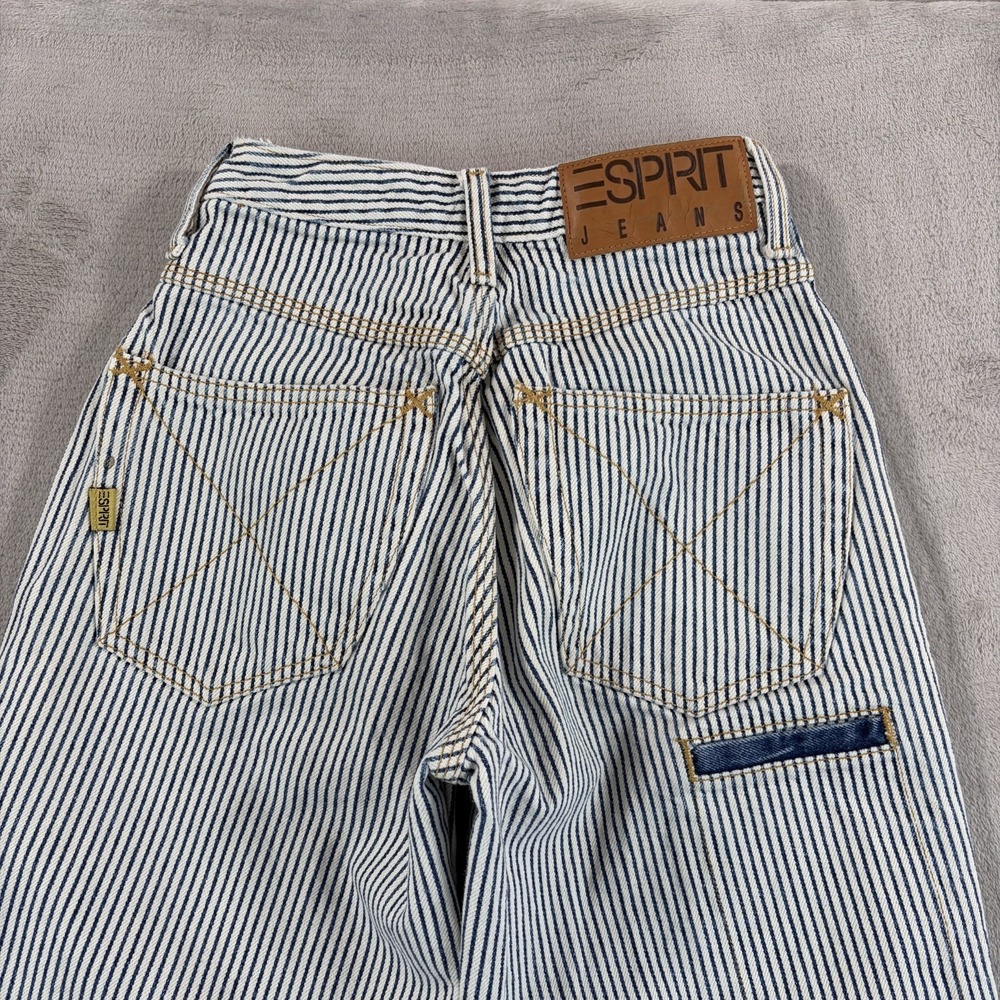 Vintage Esprit Mom Jeans Women 3/4 (24x29) Blue Railroad Striped Made in USA 80s - Picture 5 of 13